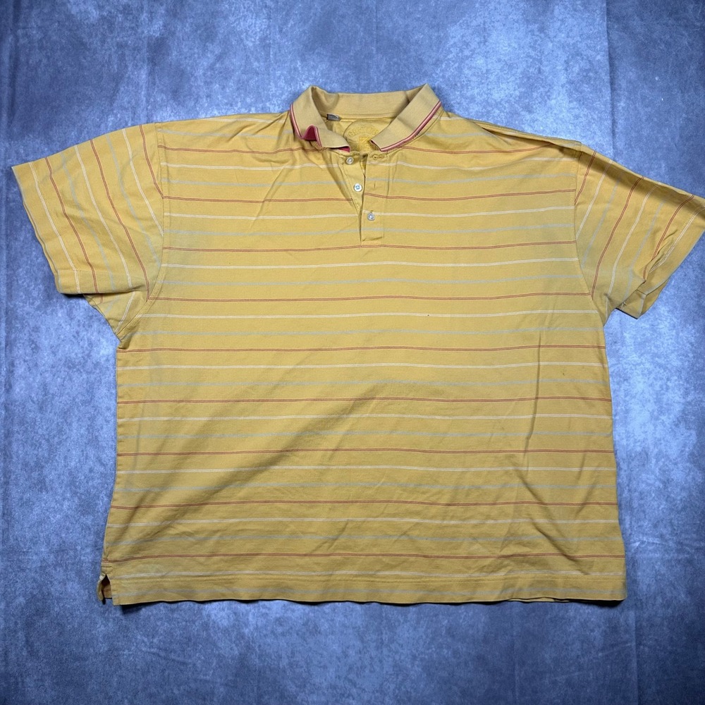 Cutter & Buck Mens 3XB Yellow Striped Short Sleeve Pique Polo Shirt Big & Tall